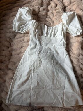 White Puff Sleeve Square Neck Mini Dress
